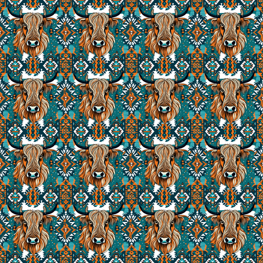 Aztec Highland Cows 12x12 Patterned Vinyl Sheet