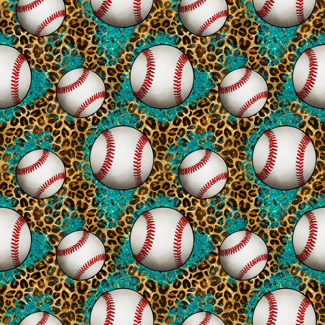 Leopard & Turquoise Baseballs 12x12 Patterned Vinyl Sheet