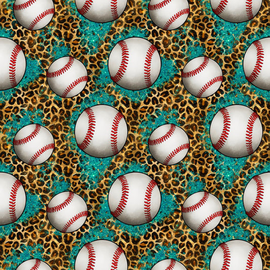 Leopard & Turquoise Baseballs 12x12 Patterned Vinyl Sheet