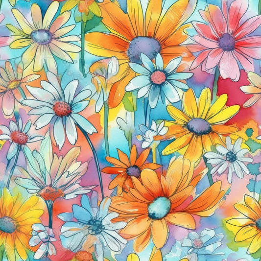 Blooming Watercolor Wildflowers 12x12 Patterned Vinyl Sheet