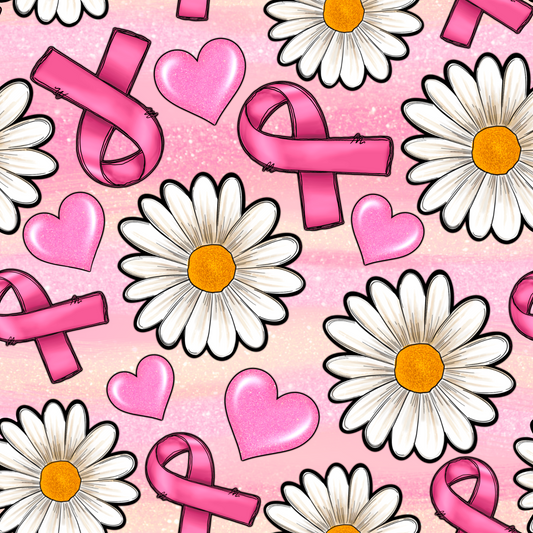 Breast Cancer Ribbons & Daises 12x12 Patterned Vinyl Sheet