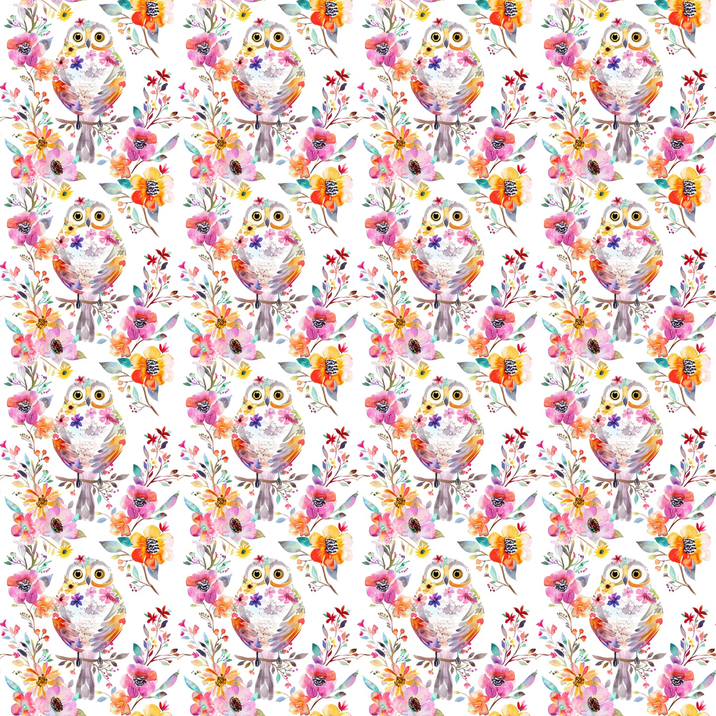 Colorful Floral Owls 12x12 Patterned Vinyl Sheet