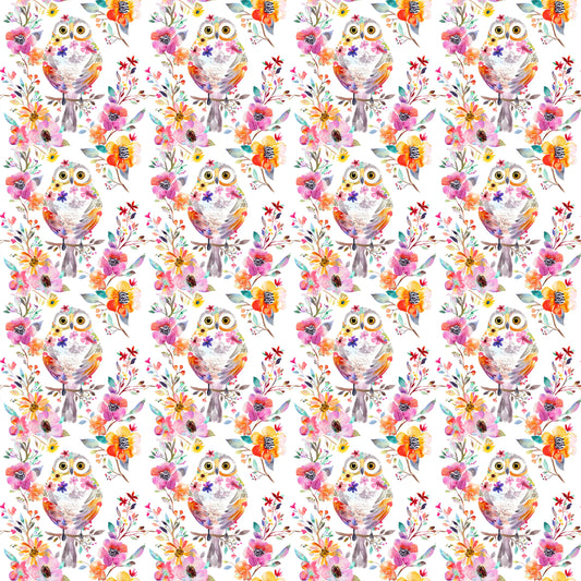 Colorful Floral Owls 12x12 Patterned Vinyl Sheet
