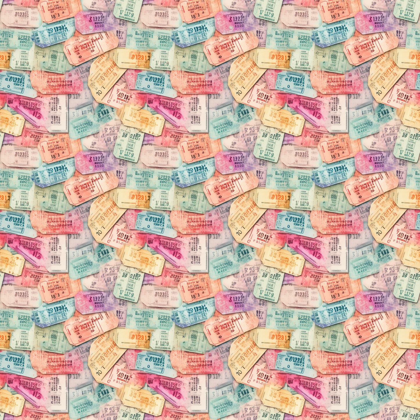 Colorful Tickets 12x12 Patterned Vinyl Sheet