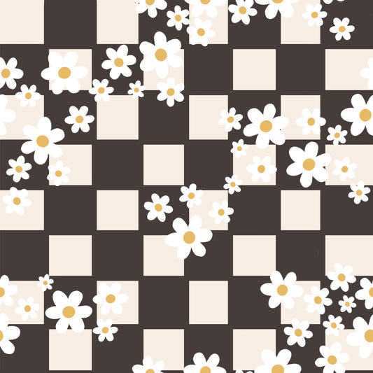 Daisies on Checkerboard 12x12 Patterned Vinyl Sheet