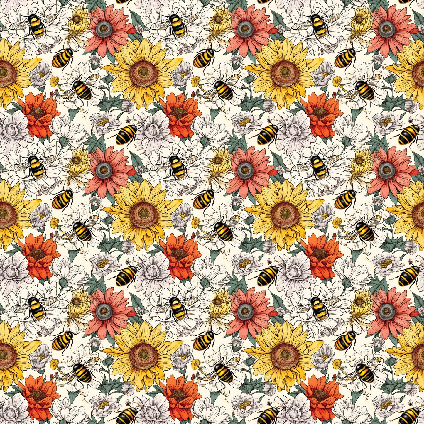 Delicate Flowers & Bumble Bees 12x12 Patterned Vinyl Sheet