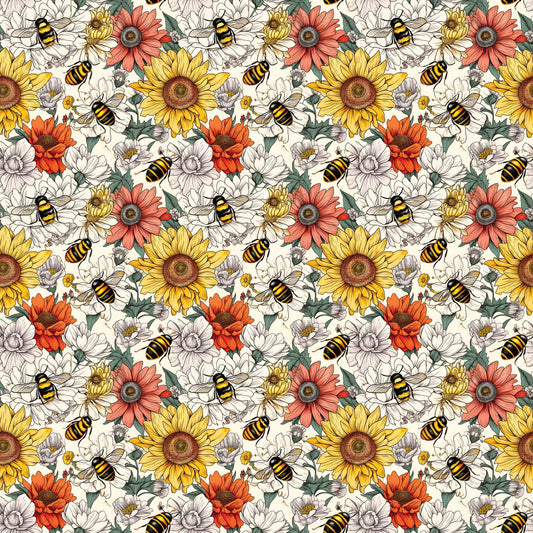 Delicate Flowers & Bumble Bees 12x12 Patterned Vinyl Sheet