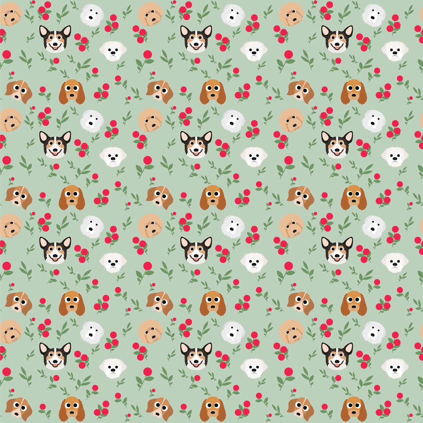 Dog Faces Green Background 12x12 Patterned Vinyl Sheet