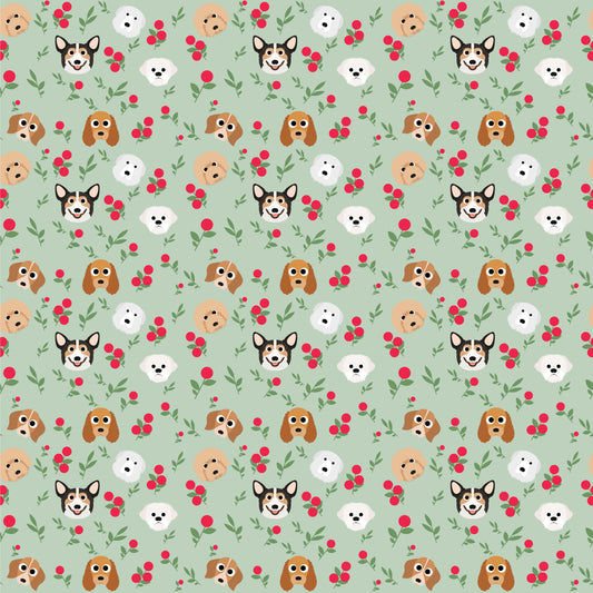 Dog Faces Green Background 12x12 Patterned Vinyl Sheet