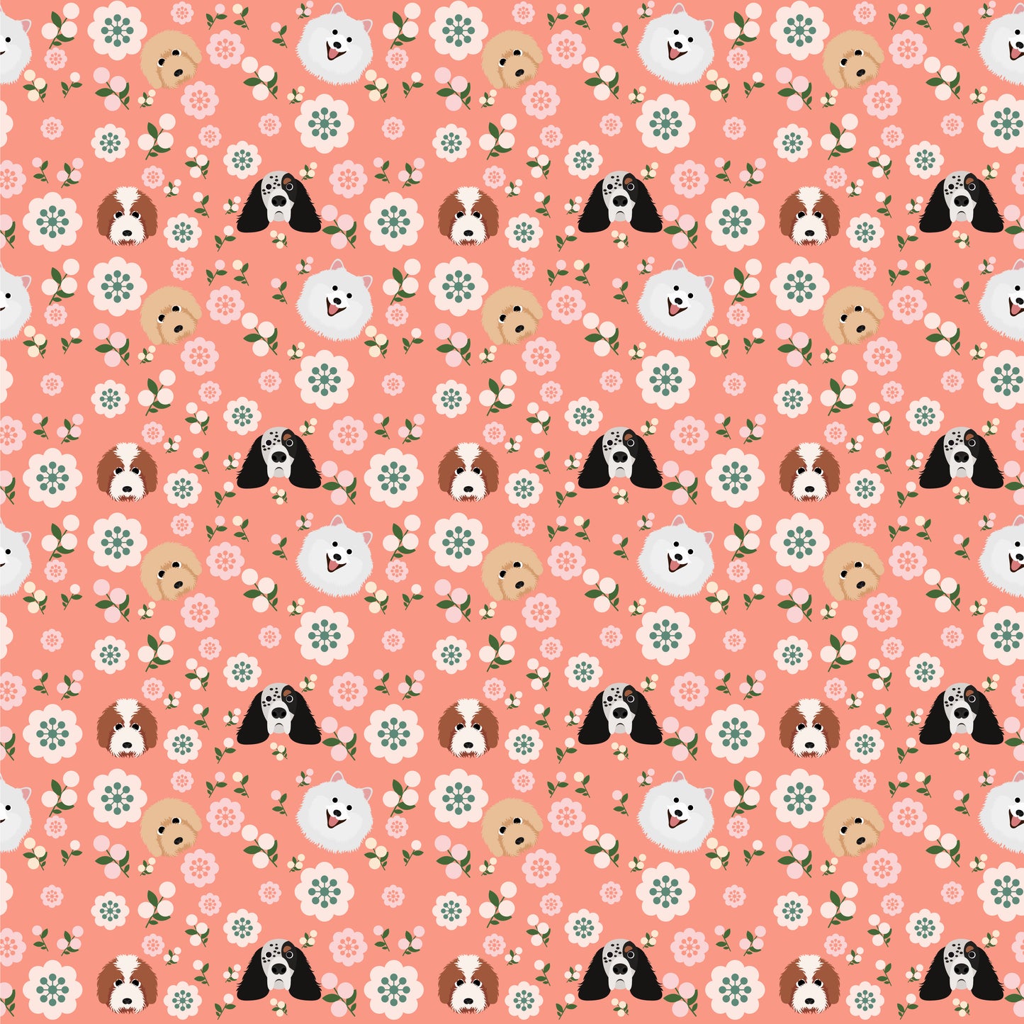 Dog Faces Pink Background 12x12 Patterned Vinyl Sheet