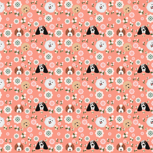 Dog Faces Pink Background 12x12 Patterned Vinyl Sheet