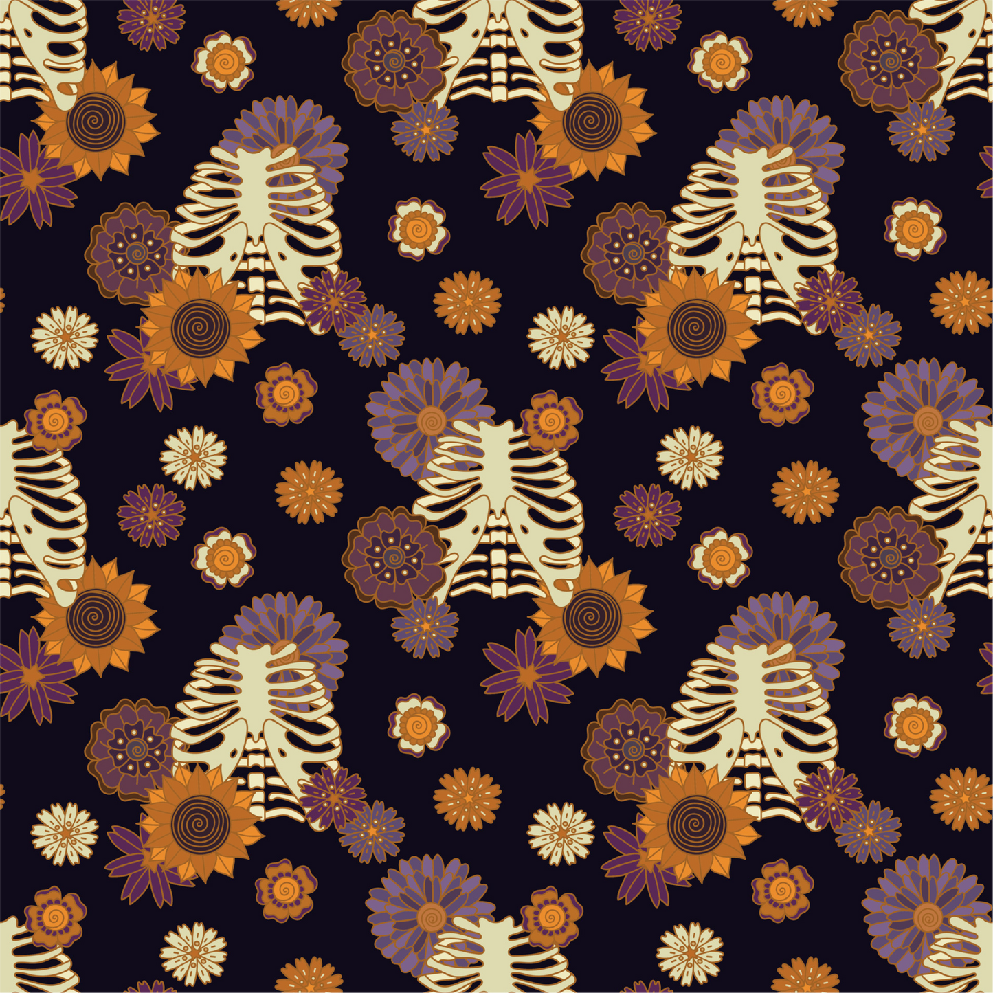 Floral Skeleton Torsos 12x12 Patterned Vinyl Sheet