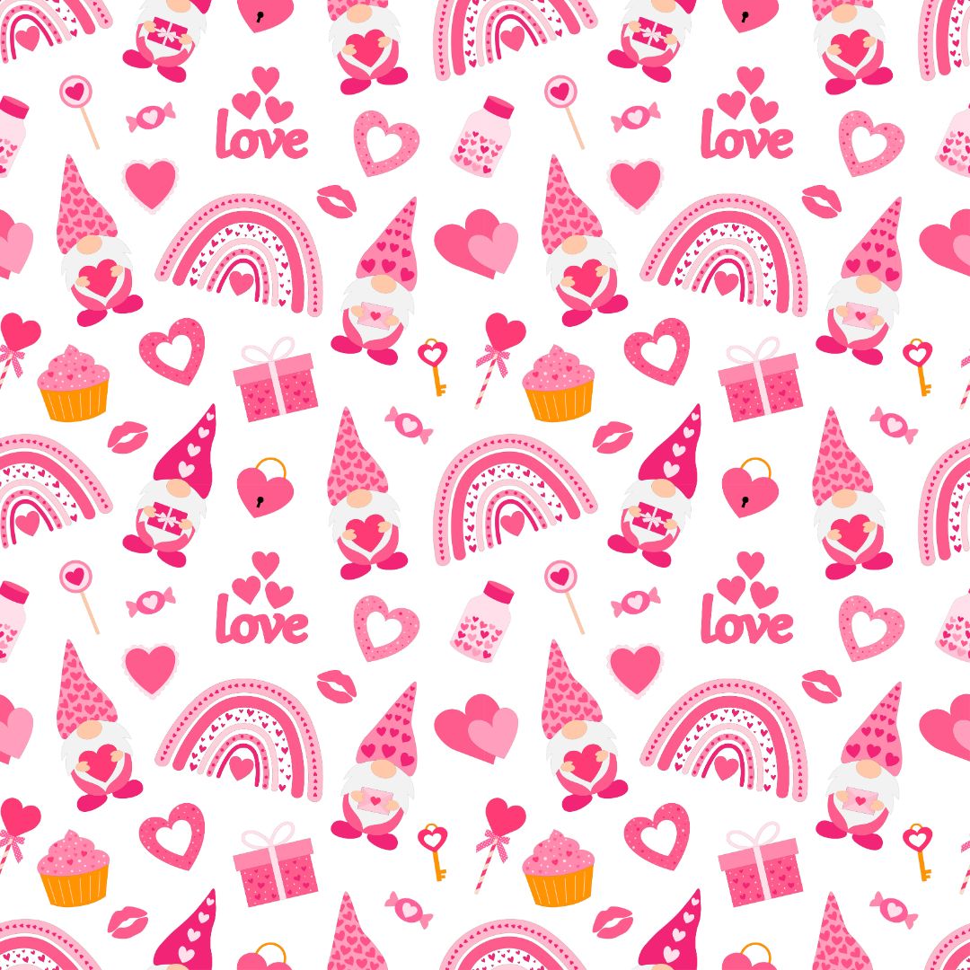 Valentine Gnome & Rainbows 12x12 Patterned Vinyl Sheet