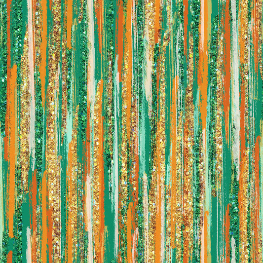 Green, Orange & Faux Glitter Abstract Stripes 12x12 Patterned Vinyl Sheet