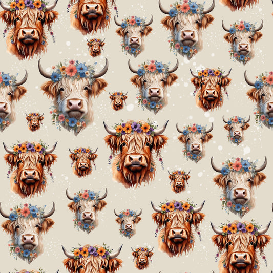 Floral Crown Highland Cows 12x12 Patterned Vinyl Sheet