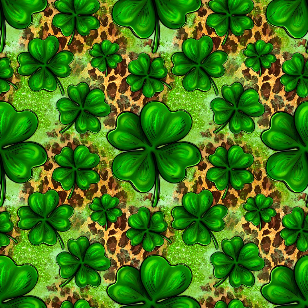 Four Leaf Clovers on Leopard 12x12 Patterned Vinyl Sheet