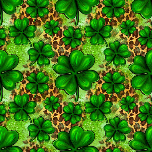 Four Leaf Clovers on Leopard 12x12 Patterned Vinyl Sheet