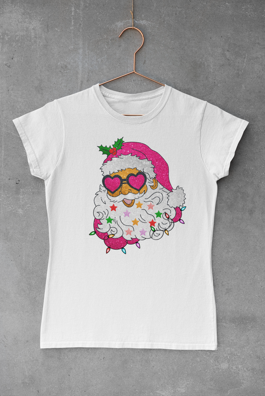 Pink Santa With Heart Glasses Transfer