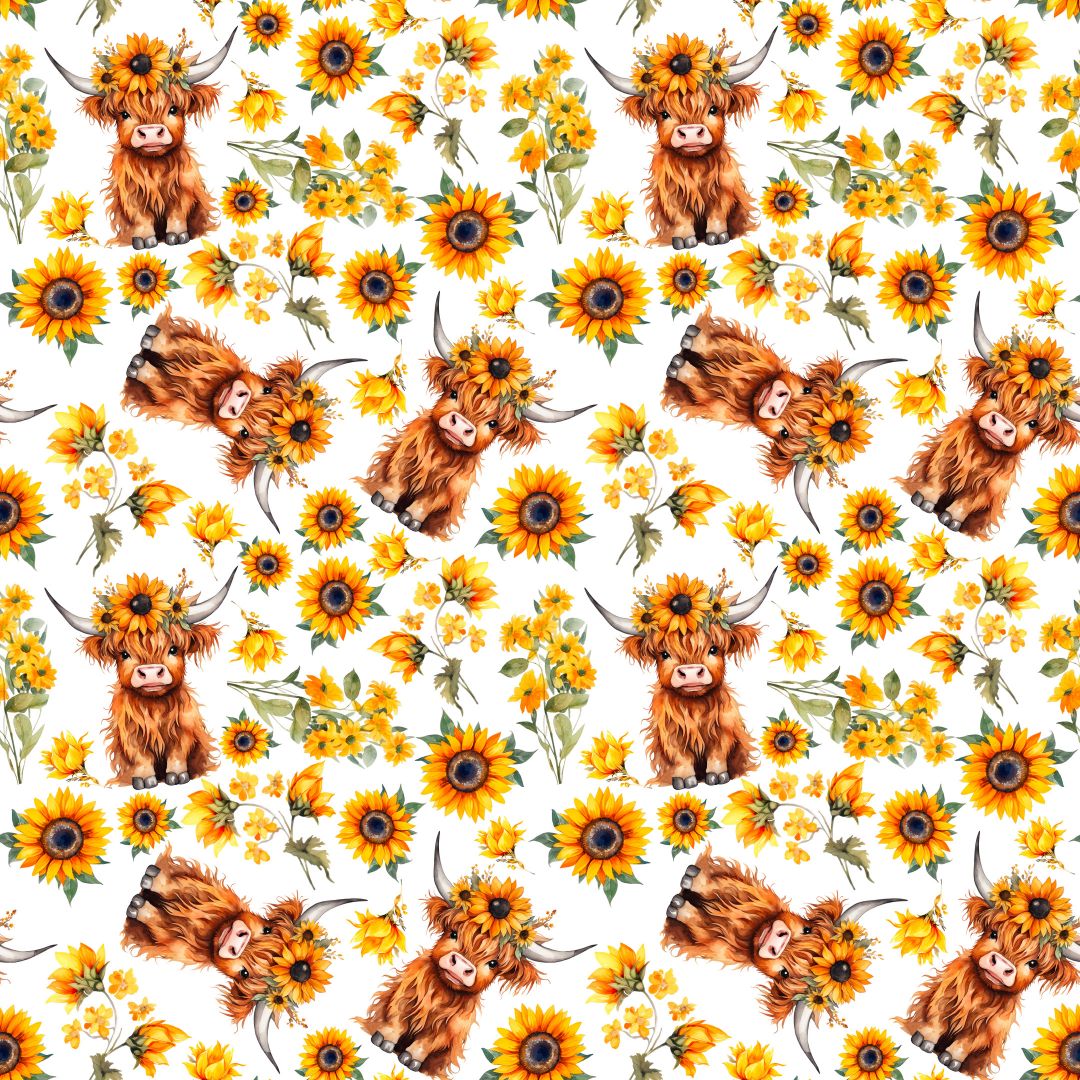 Sunflower Highland Cow 12x12 Patterned Vinyl Sheet