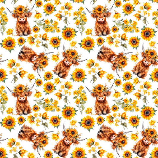 Sunflower Highland Cow 12x12 Patterned Vinyl Sheet