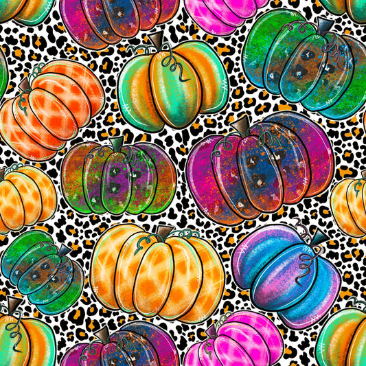 Colorful Pumpkins on Leopard Print 12x12 Patterned Vinyl Sheet