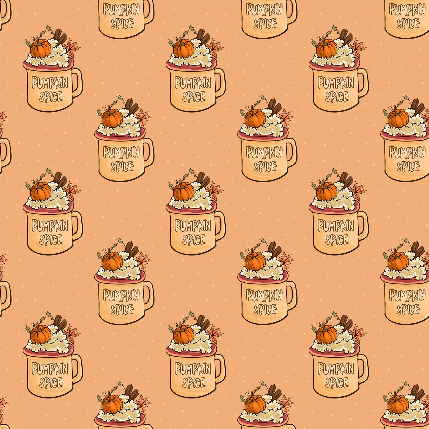 Pumpkin Spice Coffee Mugs 12x12 Patterned Vinyl Sheet