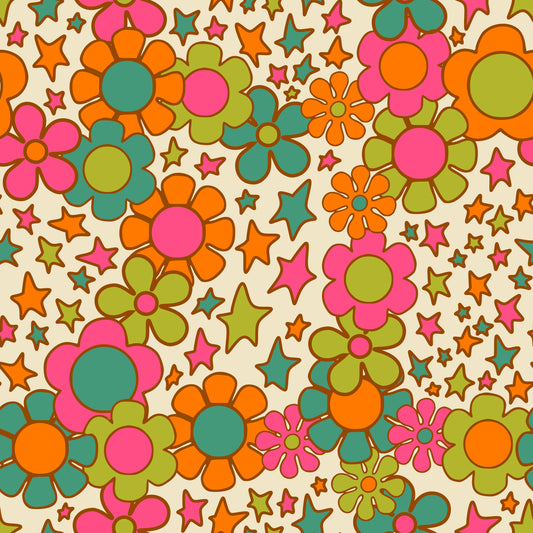 Retro Floral & Stars 12x12 Patterned Vinyl Sheet