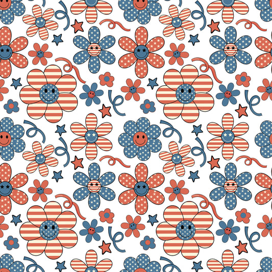 Retro Floral Patriotic 12x12 Patterned Vinyl Sheet