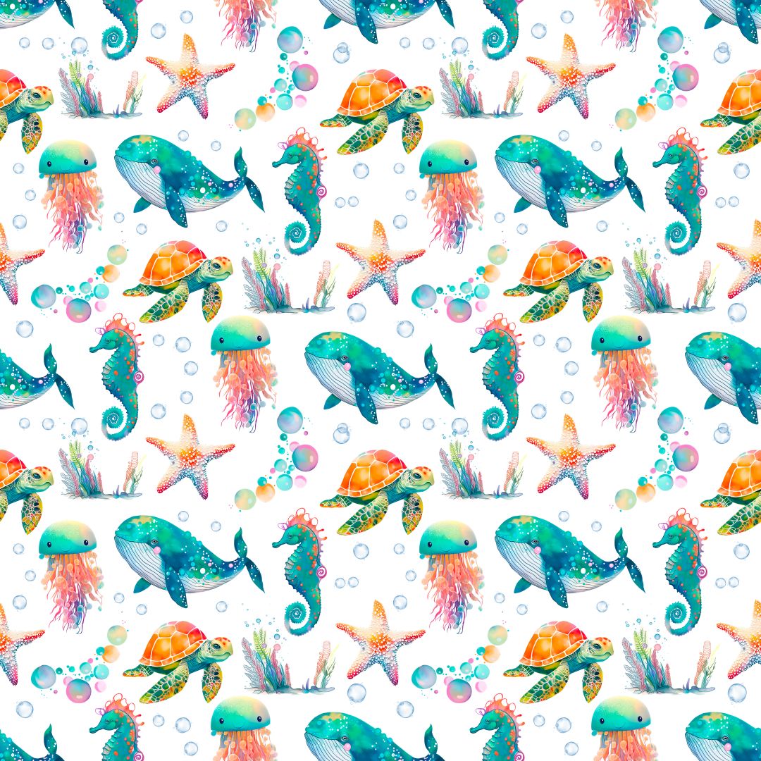 Watercolor Sea Life 12x12 Patterned Vinyl Sheet
