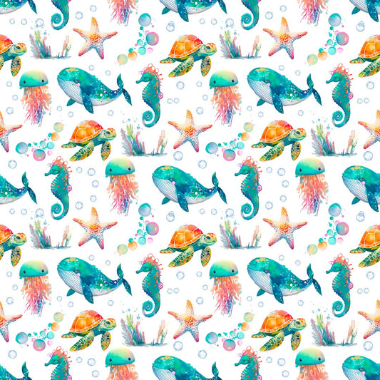 Watercolor Sea Life 12x12 Patterned Vinyl Sheet