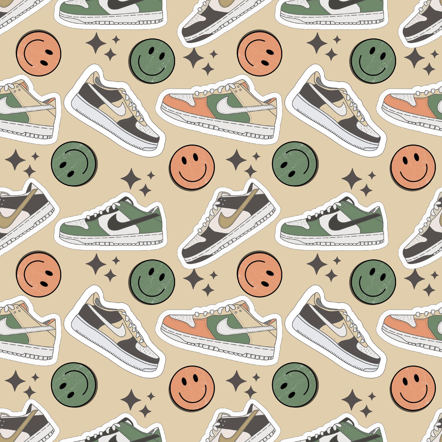 Sneakers & Smiley Faces 12x12 Patterned Vinyl Sheet