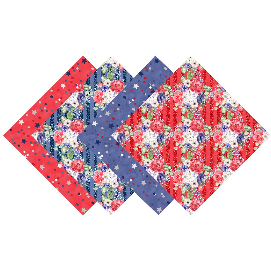 Patriotic Flower, Stripes & Stars Patterned Vinyl Pack