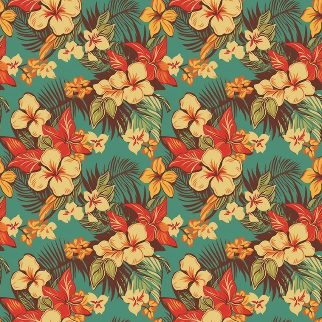 Vintage Hibiscus & Palm Trees 12x12 Patterned Vinyl Sheet