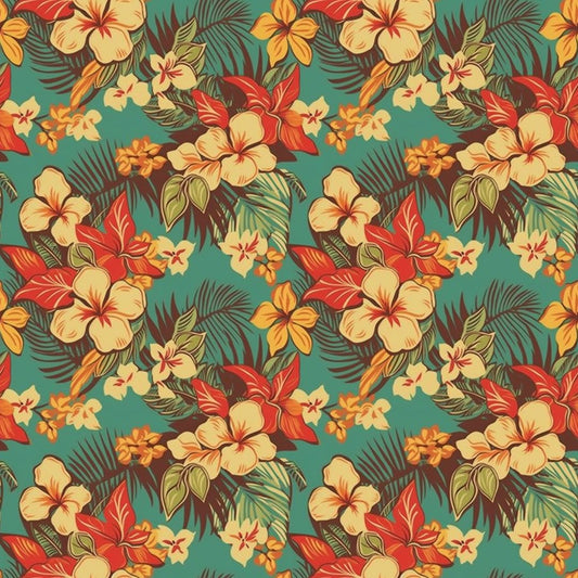 Vintage Hibiscus & Palm Trees 12x12 Patterned Vinyl Sheet