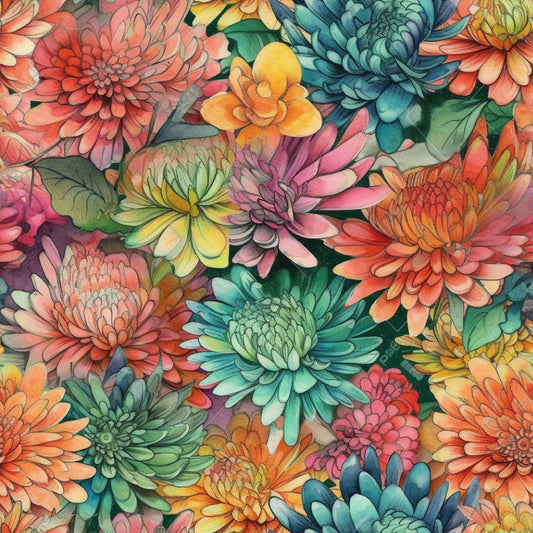 Watercolor Chrysanthemums 12x12 Patterned Vinyl Sheet