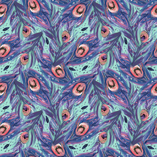 Watercolor Peacock Feathers 12x12 Patterned Vinyl Sheet