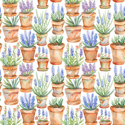 Watercolor Potted Plants 12x12 Patterned Vinyl Sheet