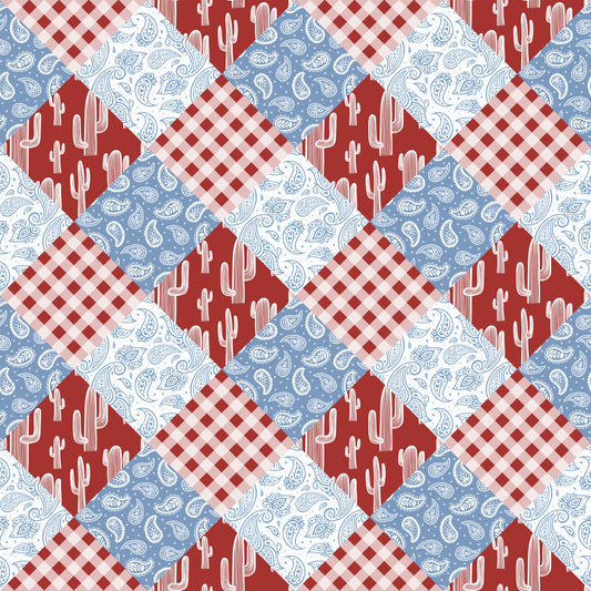 Western Patriotic Patchwork 12x12 Patterned Vinyl Sheet