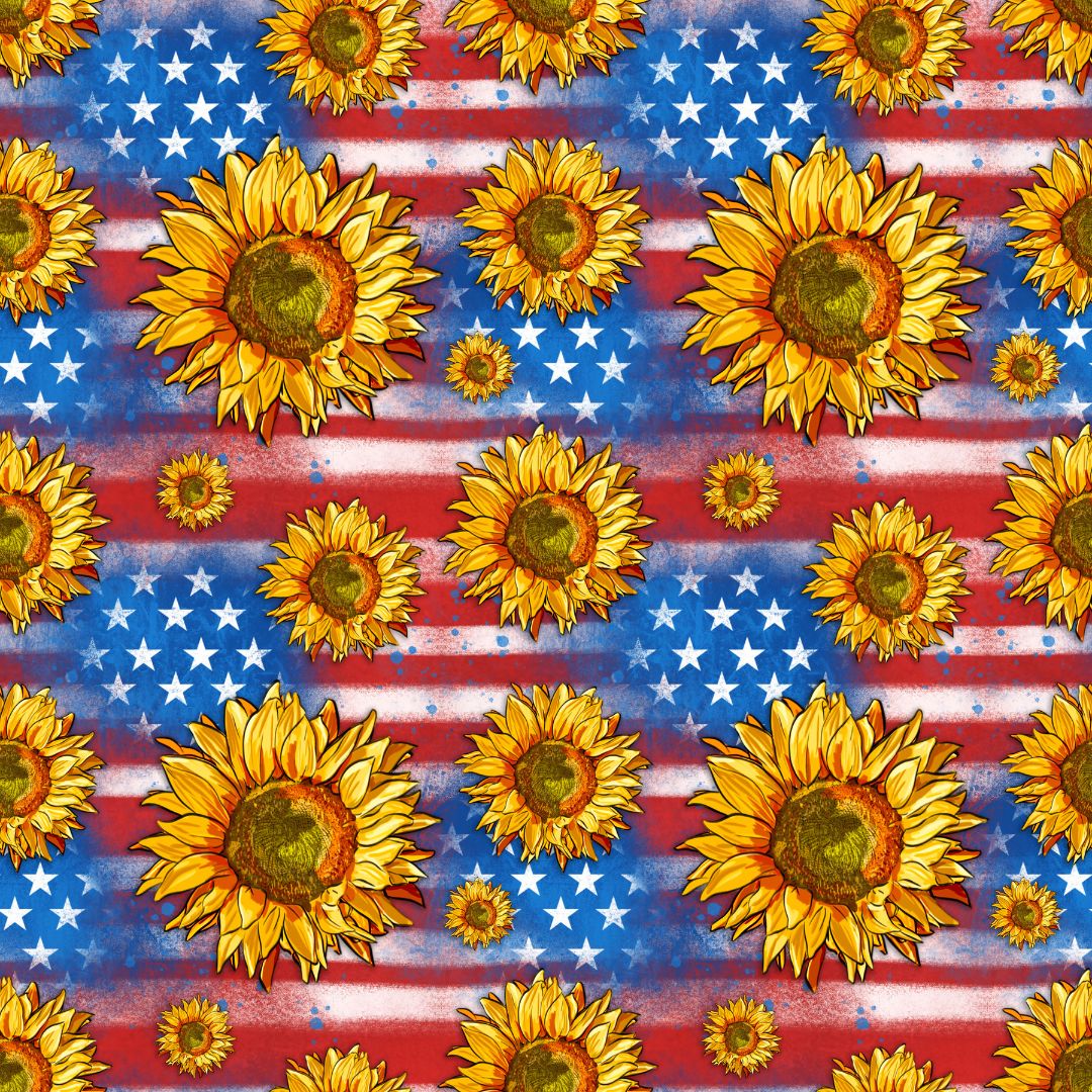 Sunflowers on American Flag 12x12 Patterned Vinyl Sheet