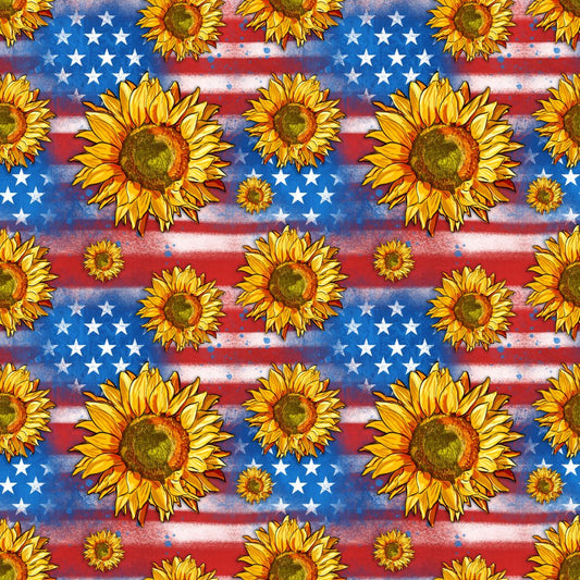 Sunflowers on American Flag 12x12 Patterned Vinyl Sheet