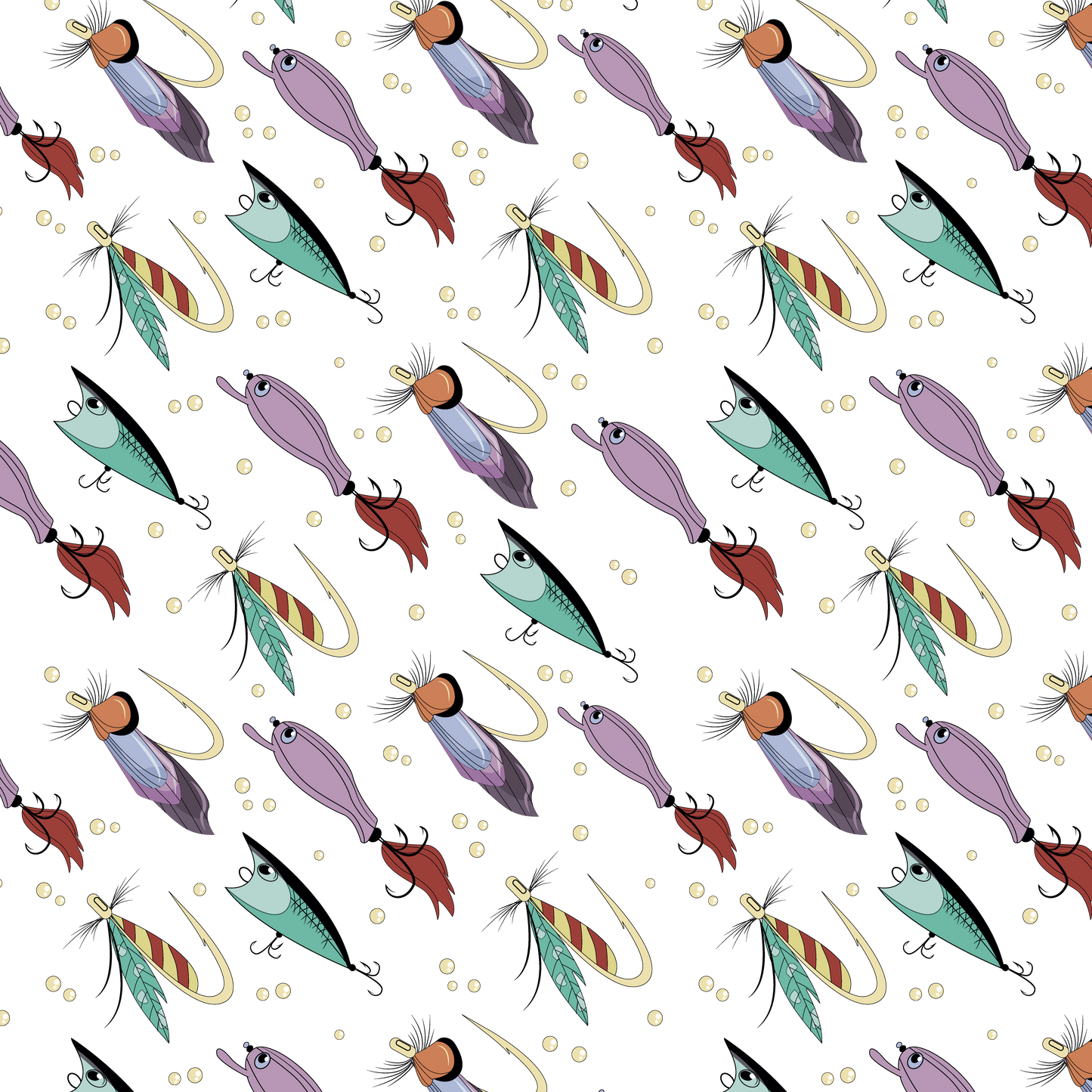 Fishing Lures White Background 12x12 Patterned Vinyl Sheet