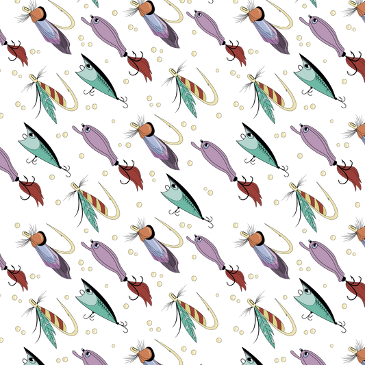 Fishing Lures White Background 12x12 Patterned Vinyl Sheet