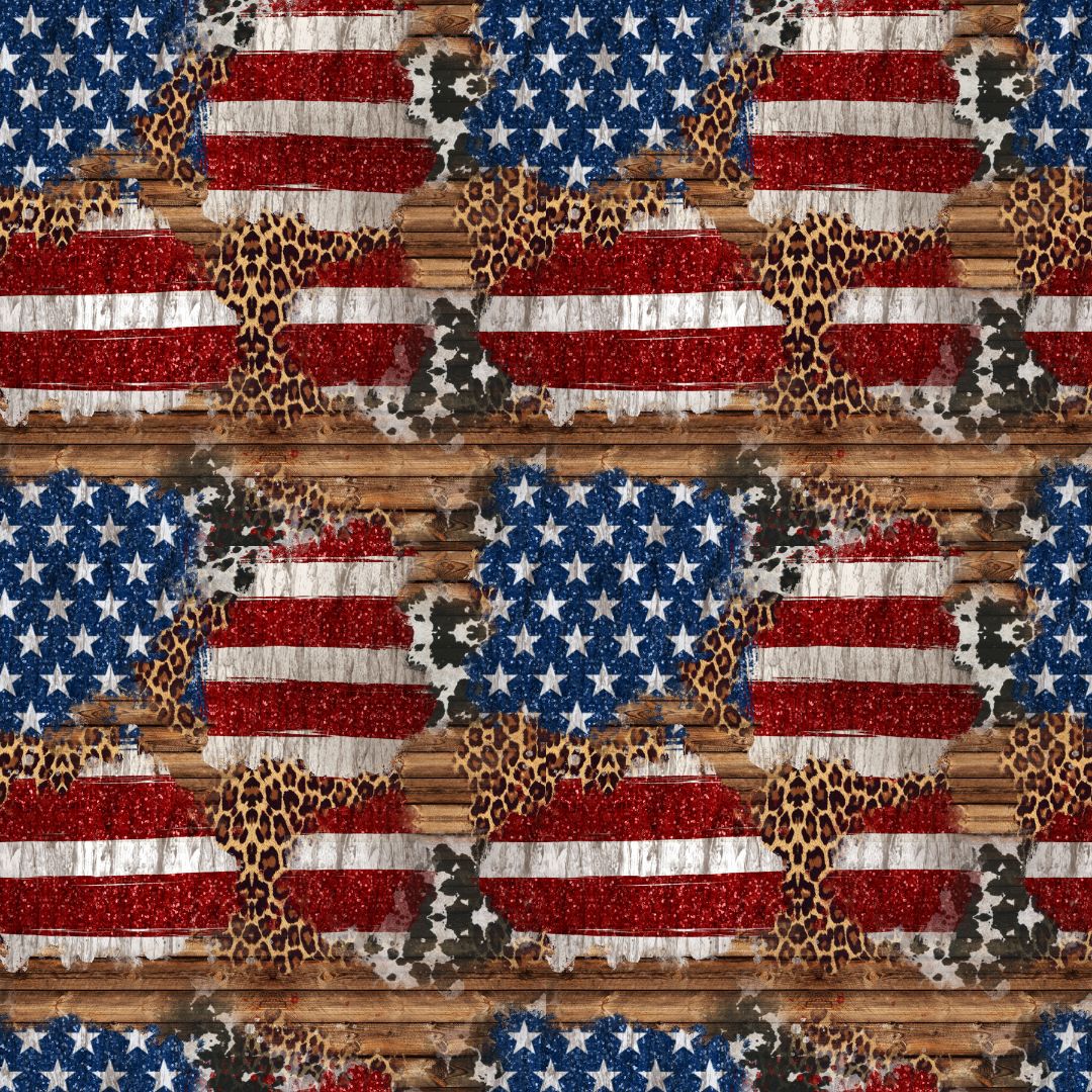 Cow Leopard Wood American Flag 12x12 Patterned Vinyl Sheet
