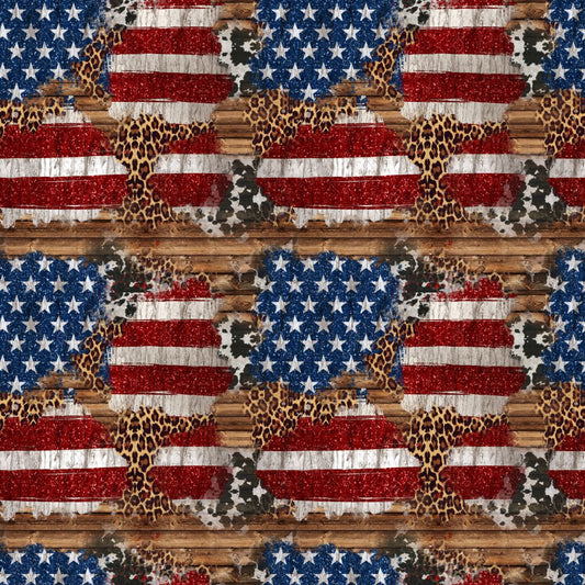 Cow Leopard Wood American Flag 12x12 Patterned Vinyl Sheet