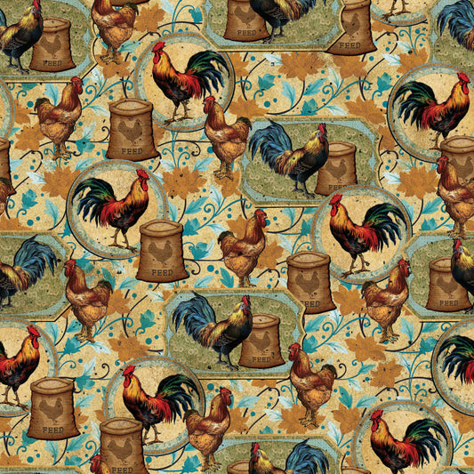 Farmhouse Chickens & Roosters 12x12 Patterned Vinyl Sheet