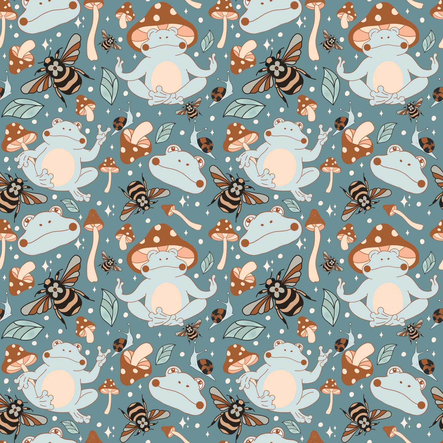 Meditating Mushroom Frogs 12x12 Patterned Vinyl Sheet