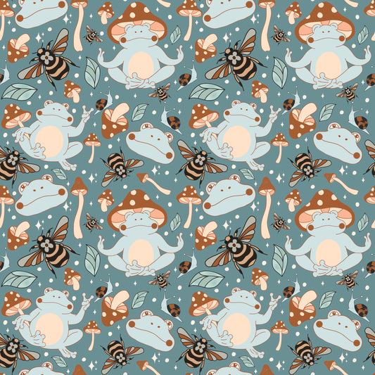 Meditating Mushroom Frogs 12x12 Patterned Vinyl Sheet