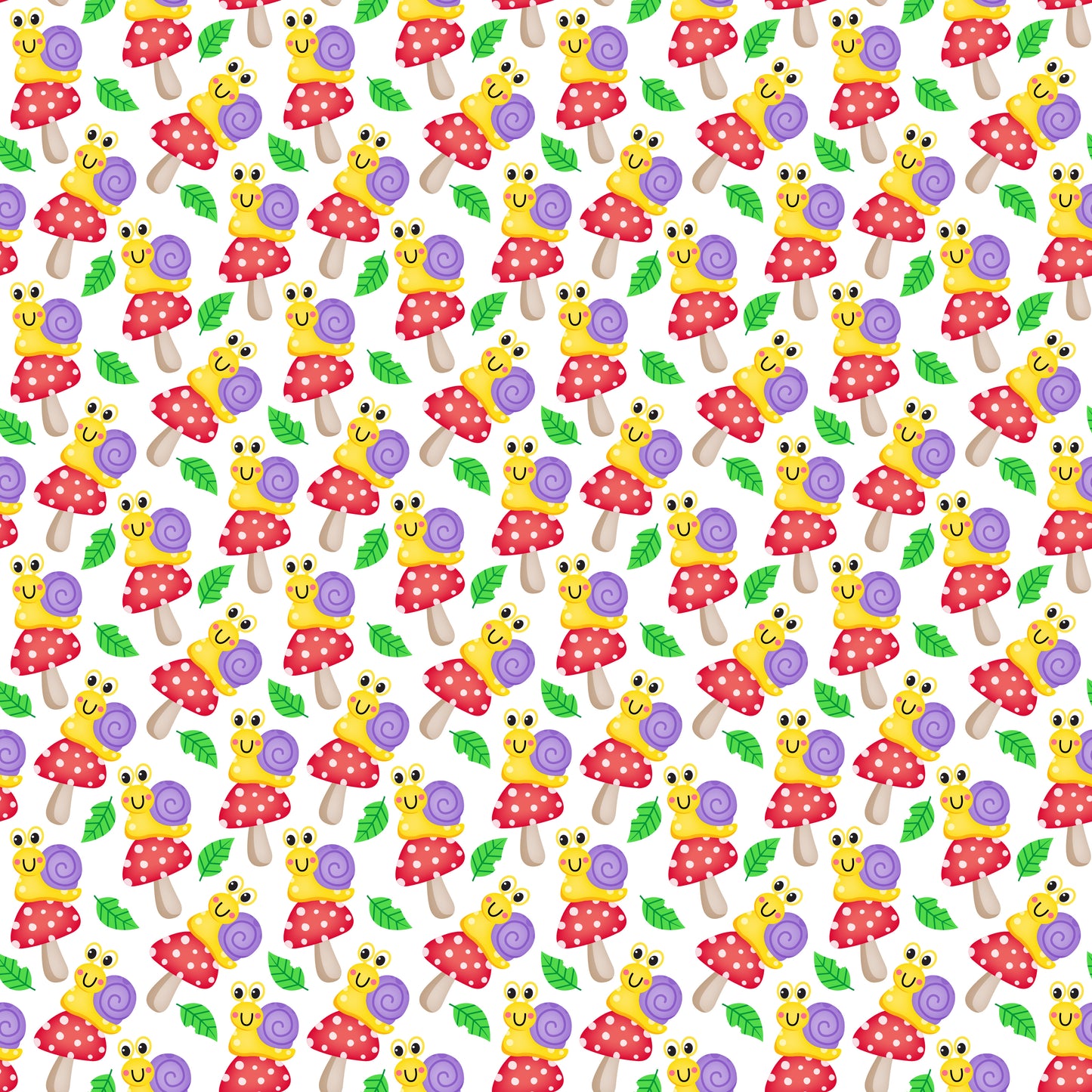 Cute Snails & Mushrooms 12x12 Patterned Vinyl Sheet