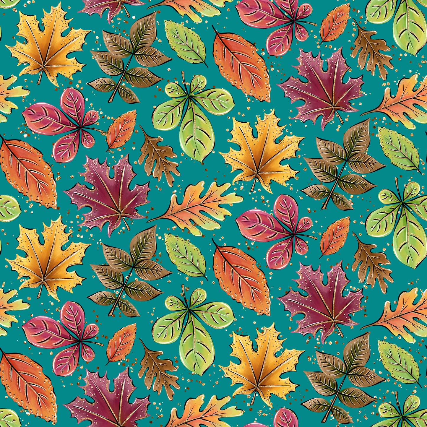 Glitter Fall Leaves Blue 12x12 Patterned Vinyl Sheet