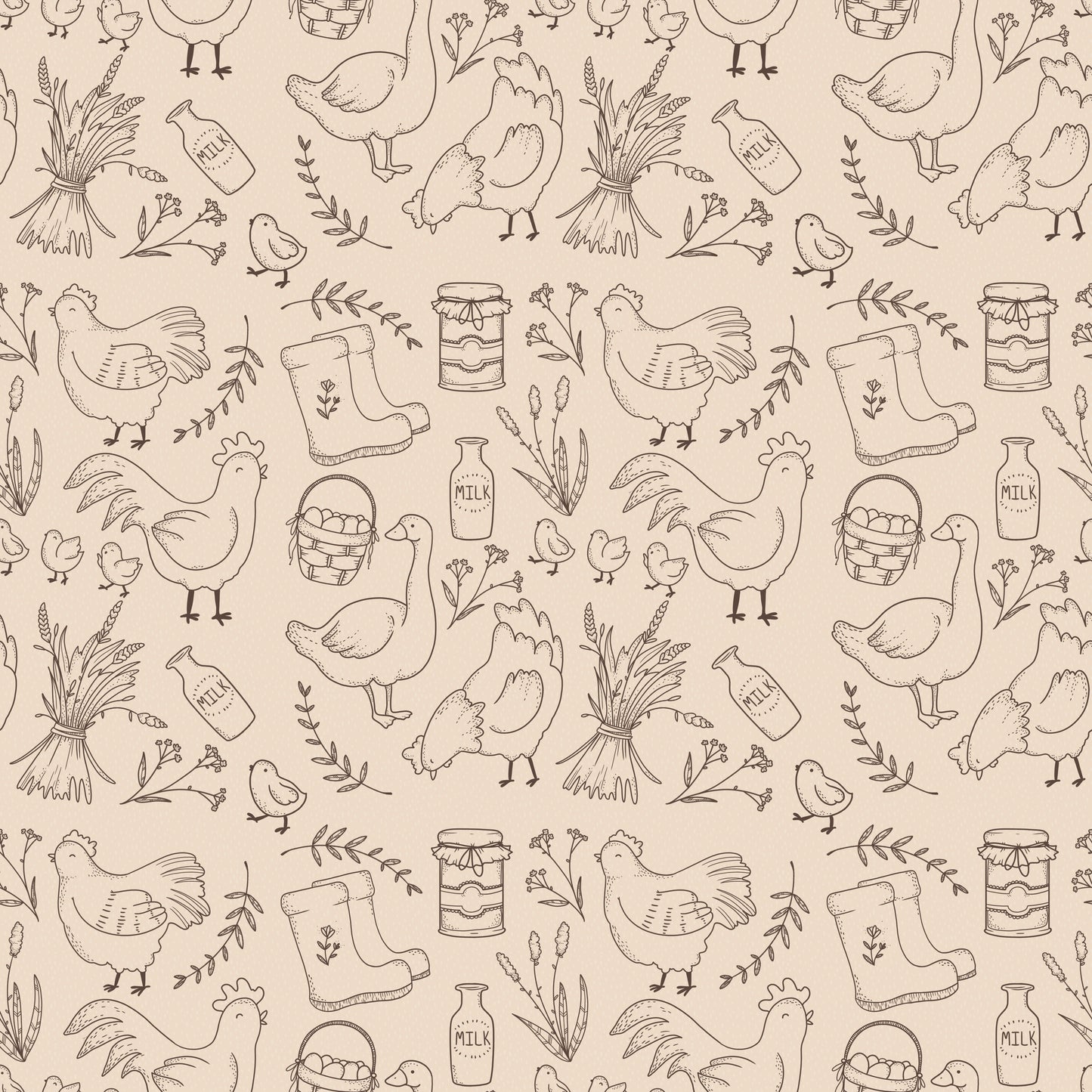 Happy Chickens Tan 12x12 Patterned Vinyl Sheet